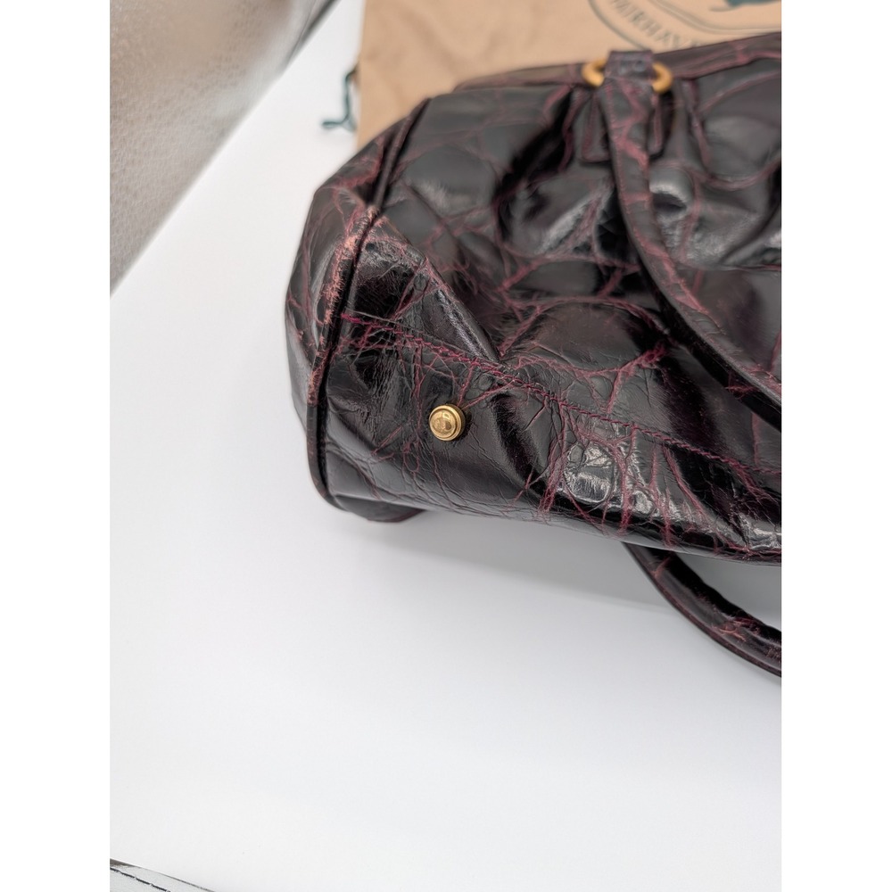 Brahmin Melbourne Crocodile Embossed Leather Shoulder Bag Burgundy Maroon Gold - Picture 8 of 16